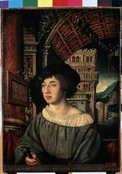 ""Portrait Of A Young Man"" ルネッサンス様式の高位の人物。 Ambrosius Holbein (1494-around 1520) による絵画 1518 Dim. 44x32.5 cm エルミタージュ美術館、サンクトペテルブルク
