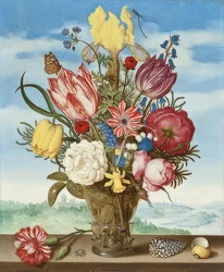 棚の上の花の花束。 1619年