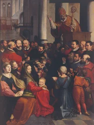 Pyhä Eligius saarnaa Antwerpenissä (öljy paneelille)