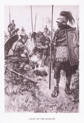 ローマの兵士、1928年からのイラスト、道端での停止