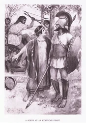 エトルリアの饗宴でのシーン、1928年のローマの兵士のイラスト