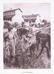 郵便局で、ローマ兵、1928年のイラスト