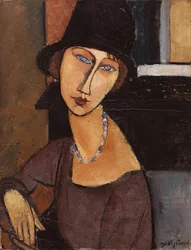 帽子をかぶったJeanne Hebuterne、1917年