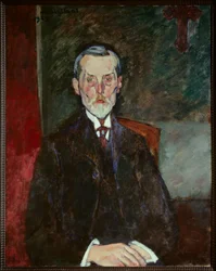 アメデオ・モディリアーニ（1884-1920）の「十字架の下のジャン・バティスト・アレクサンドルの肖像」の絵