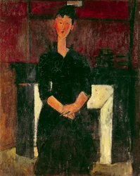 煙突の前の少女の肖像」 アメデオ・モディリアーニ（1884-1920）の絵画 20世紀 個人蔵