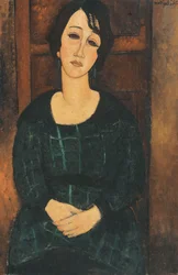 格子縞のドレスを着た女性、1916年