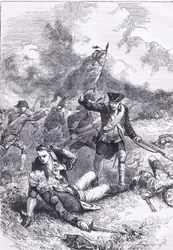 ピトケアン少佐の死、1900年頃にCassell, Petter & Galpin社から出版された『Cassells History of the United States』の挿絵（リトグラフ）。