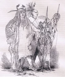 1900年頃にCassell, Petter & Galpin社から出版された『Cassells History of the United States』の挿絵に描かれた辺境のインディアンの集団（リトグラフ版