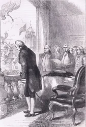 1900年頃にCassell, Petter & Galpin社から出版された『Cassells History of the United States』に掲載されたワシントン設置のイラスト（リトグラフ