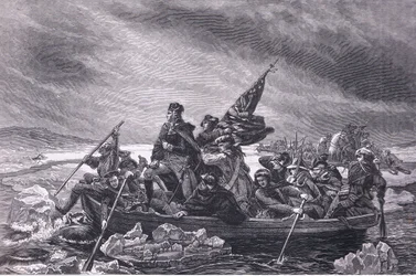 デラウェア川を渡るワシントン、1900年頃にCassell, Petter & Galpin社から出版されたCassells History of the United Statesに掲載されたイラスト（リトグラフ版