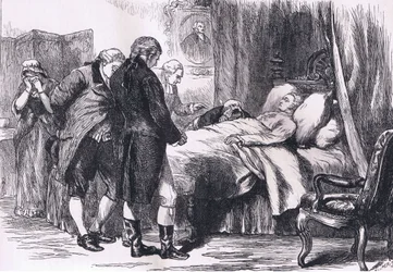 死の床に就くワシントン（1900年頃、Cassell, Petter & Galpin社の『Cassells History of the United States』に掲載されたイラスト