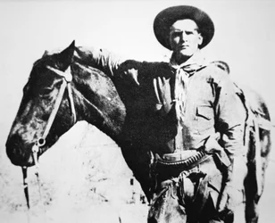 ブッチ・キャシディ（1866-1908/09）と馬（白黒写真