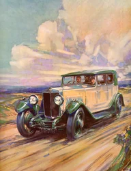 ダートロードを疾走する1920年代のロードスター
