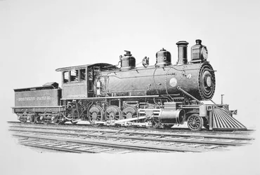 1889年6月、Baldwin社がNorthern Pacific Railwayのために製造した2-8-0コンソリデーションタイプの機関車（リトグラフ）。