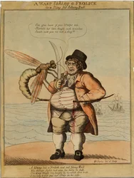 1813年の戯画を手にしたハチ（手描きのエッチング）