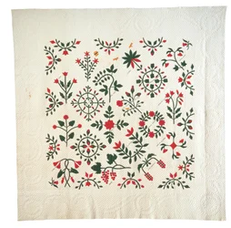 アップリケと刺繡の庭の植物アルバムキルト