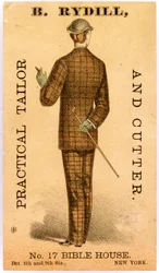 B. Rydill、Practical Tailor and Cutter、No。17 Bible House、8番街と9番街の間。ニューヨーク、1886年（リトグラフ[トレーディングカード]）
