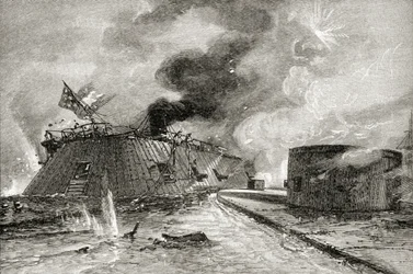 1885年にASバーンズウント社が発行した「米国の簡単な歴史」からの1862年のモニターとメリマックの戦い
