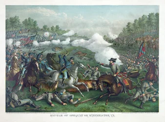 オペクアンの戦いあるいはヴァージニア州ウィンチェスターの戦い。1890年（カラーリトグラフ）