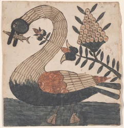 魚のいる鳥、フラクトゥール絵画、1810年頃