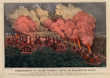 ミシシッピ川の島番号10の爆撃、パブ。 Currier＆Ives、1862