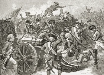 1885年にASバーンズウントによって発行された「米国の簡単な歴史」からの1781年のヨークタウンでの難問のキャプチャ
