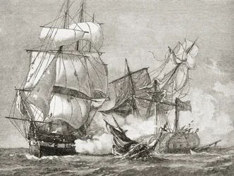 1885年にAS Barnes und Co.が発行した「米国の簡単な歴史」からの1812年8月19日の憲法によるゲリエールの捕獲