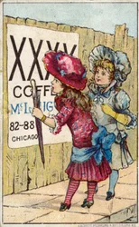 コーヒーの広告を読む子どもたち