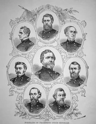 アメリカ南北戦争の著名な8人の将軍（エングレービング