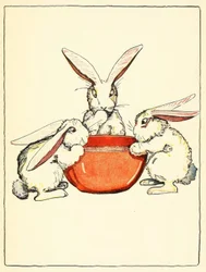 Flopsy, Mopsy, Cotton-Tailは夕食にパンとミルクとブラックベリーを食べた。