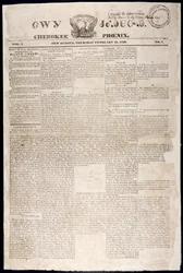 1828年2月21日、チェロキーフェニックスのフロントページ（印刷）