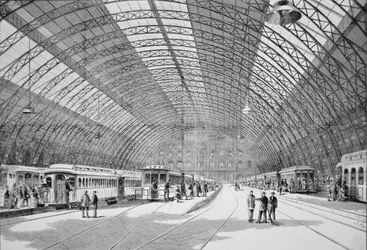 ニューヨークのグランド・セントラル駅（1872年2月3日付「ハーパース・ウィークリー」より）（彫刻