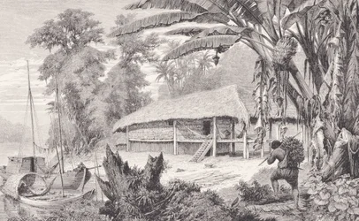 「アマゾン川とマデイラ川」からの裕福なインドのゴム収集家の家、フランツケラー作、1874年