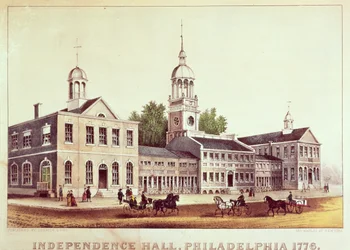 独立記念館、フィラデルフィア、1776年、ナサニエルキュリアー（1813-88）およびジェームスメリットアイヴス（1824-95）により出版