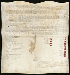 インディアン条約、イーストン会議、ペンシルバニア、1758年10月23日（羊皮紙にペン＆インク、蝋引き）