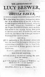 1815年、ボストンでH.トランブルが印刷したルーシーブリューワーの冒険の紹介ページ