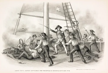 ジョン・ポール・ジョーンズは伯爵夫人とセラピスを捕らえます、1779年9月23日、pub.1885