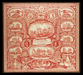 1812年戦争の勝利を記念したハンカチ、1815年頃（綿）