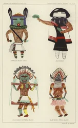 クワクス・アレック・タカ、アロ・マナ、オールド・マスク（カトシナ・クラン）、オールド・マスク（トゥクア・クラン）（カラーリトグラフ）