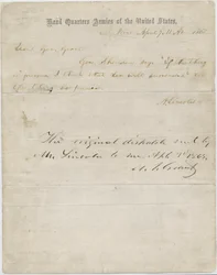 エイブラハム・リンカーンからユリシーズ・S・グラント将軍への書簡、1865年4月7日