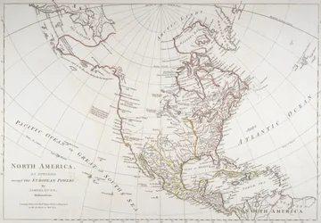 1774年にヨーロッパ大陸によって分割された北米を描いた地図