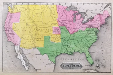 1861年のアメリカ合衆国地図、ジョン・ワーナー・バーバーとヘンリー・ヘア著『われらの全土：アメリカ合衆国の過去と現在、歴史と記述』より、1861年