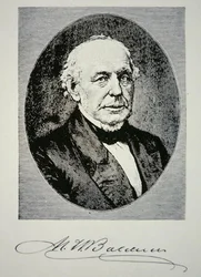 マティアス・ウィリアム・ボールドウィン（1795-1866）1831年にボールドウィン機関車製作所を設立（リトグラフ）