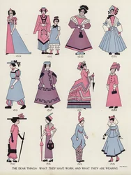 時代を超えて女性のファッションをあざ笑う（カラーリトグラフ）