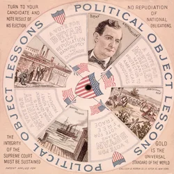政治目的の教訓、ウィリアム・マッキンリー（1843-1901）c.1897のためのアメリカ大統領選挙ポスター
