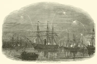 1865年1月、フォートフィッシャーの捕獲を祝うポーター艦隊