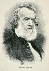 戦時中および復興期の米国海軍長官ギデオン・ウェルズ（1802-78）の肖像（リトグラフ版）