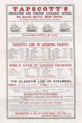 ポスター広告Tapscotts Emigration and Foreign Exchange Offices、ニューヨーク、1859年1月