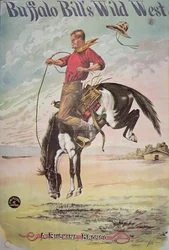バッファロー・ビル（1846-1917）のワイルド・ウェスト・ショーのための降圧ブロンコのポスター、1885年頃（カラーリトグラフ