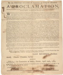 1783年4月24日、武器の停止と戦争の終結を宣言する議会の宣言